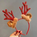 Christmas reindeer headband with red glitter antlers and brown felt ears held by hand - Little Bell Shape Antlers Red