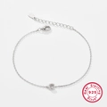 Elegant 925 sterling silver chain bracelet featuring a zircon letter G pendant for women - Letter C / White Gold
