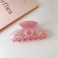 Pinza para el pelo rosa con lazos, diamantes de imitación y nácar blanco - Estilo Lazo