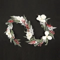 Christmas garland with white magnolias, red berries, and frosted cedar pine cones - White Magnolia Snow Flocked Pine Garland (Without Light)