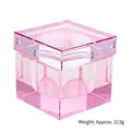 Pink translucent square crystal nail cup with lid, gradient glass bowl for brush cleaning - Transparent Pink Square Crystal Cup