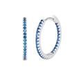 Silver huggie hoop earrings featuring a row of vibrant blue cubic zirconia stones - Royal Blue and Silver