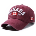Casquette de baseball rétro en coton lavé bordeaux avec broderie Canada et feuille d'érable - Rouge