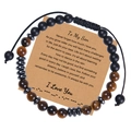 Verstelbare tijgeroog steen armband met Morsecode voor zoon en cadeaubon kaart - Aan Mijn Zoon