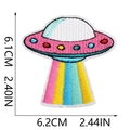 Detailed view of UFO embroidery patch with size measurements 6.1cm x 6.2cm in bright colors - UFO Flying Saucer (W20XN-095-12)