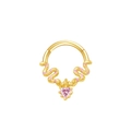 Golden heart piercing hoop with pink wave enamel and a pink gemstone heart pendant - Enamel Pink Heart / Gold