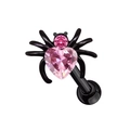 Black spider piercing stud with pink heart zircon inlay on a medical steel base - Pink Heart Spider Design (#5)