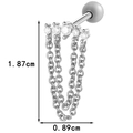 Silver titanium steel stud earring with clear gems and delicate chain dangles - Five-Rhinestone Horizontal Bar Chain Style (0189-7# Silver)