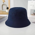 Minimalist wide brim navy blue cotton bucket hat with sun protection for women - M / Small Brim / Navy Blue