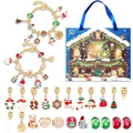 Christmas Advent Calendar set with 24-day countdown box and gold charm bracelets - M-13 Blue Cottage Theme