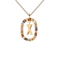 Collana in argento 925 placcato oro 18K con pendente lettera X e pietre preziose - Collana con lettera X in pietre preziose multicolori / Argento 925 / 50cm (40+5+5cm)