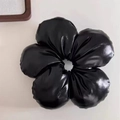 Detail of a black 3D flower hair scrunchie made from glossy fabric for elegant styling - Glossy Leather Texture / Black