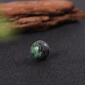 Single 16mm round natural green stone bead with purple stripe and black spots - Ruby Zoisite
