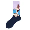 Chaussettes artistiques bleu marine et violettes avec motif La Naissance de Vénus - Taille unique / Motif 8/La Naissance de Vénus