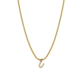Gold snake chain necklace featuring a sparkling diamond-encrusted letter U pendant - Letter U