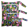 Three-piece waterproof diaper bag set with vibrant bird and floral print for travel - BF128 Protea Bird