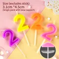 Colorful number 2 birthday candle with gradient purple and pink tones on a holder - New Colorful Number 2 / Multicolor Random
