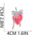 Detailed strawberry embroidery patch with size labels 7x4cm and pink bow decoration - Strawberry with Bow