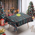 Dark green rectangular Christmas tablecloth with red and white geometric tree patterns - 40*60cm Brushed Fabric / CDR354-2 (Green Red White Geometric Tree)