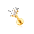Golden stainless steel stud earring with a 0.2cm rectangular clear zircon gemstone - Rectangle / Gold