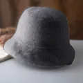 Thick dark grey faux fur bucket hat with soft plush texture for winter warmth - 56-58cm (One Size) / Dark Gray