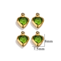 Four golden heart-shaped pendants with green crystal faceted stones measuring 8x7.5mm - Single Hole-Green / Gold