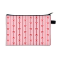 Pink printed large makeup bag with red bow patterns and vertical stripes with zipper - Pink Stripes Bow