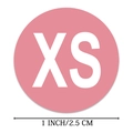 Rosa runde XS-Größenaufkleber 2,5cm Durchmesser für Bekleidung und Verpackung - Rosa mit weißen Buchstaben / XS