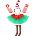 Christmas elf costume set with red and green antlers headband, tutu and striped socks - Spring Headband Skirt And Socks Set
