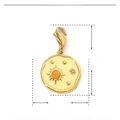 Detailed view of a gold sun pendant featuring orange natural stone and tiny rhinestones - Disc Sun-Orange Stone/Rhinestone