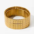 Detail of gold-plated stainless steel stretch bracelet with ribbed brick-style segments - Block Structured Style (KAS1053)