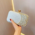 Silver glitter and rhinestone clutch bag with gold metal frame and diamond-shaped clasp - Silver
