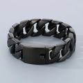 Polished black stainless steel Cuban link bracelet with a secure box clasp for men - Black Two-tone Sandblasted (KB53012-D)
