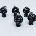 Polished black spotted natural stone mushroom pendants with metal clasps for DIY jewelry - Snowflake