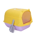 Closed cat litter box with door and scoop in bright yellow and purple color scheme - Large (50*37*36cm) / Purple & Yellow