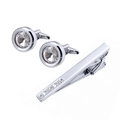 Coffret boutons de manchette et pince à cravate argentés avec cristaux clairs scintillants - Set / Argent / Zirconia Blanc