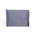 Blue-grey flannel makeup bag with gold embroidery and metal zipper closure - Flat Bag / Premium Grey