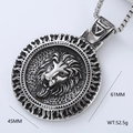 Collana con ciondolo a testa di leone in acciaio inossidabile con design a scudo tondo - Testa di Leone (Stile 2)