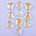 Set of 10 orange iridescent heart-shaped crystal glass beads on a clean white background - Electroplated White
