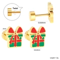 Christmas gift box stud earrings in gold with red and green enamel, 0.8x8mm size - Gift Box Style (EA63180MG)