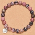Natural pink and black stone bead bracelet featuring a polished silver heart-shaped charm - Pink and Black Stone Heart Style