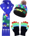 Ensemble de Noël bleu marine avec écharpe, bonnet et gants à LED et motifs de flocons - Ensemble Bonnet Écharpe Gants Dinosaure