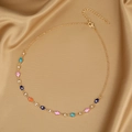 Detailaufnahme der Hamsa-Hand- und Evil Eye-Anhänger an einer goldenen Perlenkette - 9# Gold Hand Der Fatima Perlen Halskette
