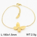 Gold stainless steel butterfly charm bracelet with crystal, 180mm length, 2.5g weight - Gold Butterfly Bracelet (KB168208-KLX)