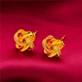 Golden Chinese knot stud earrings with frosted finish on elegant red silk background - Style 4 Hydrangea Shape Stud Earrings (1 Pair With Backs)