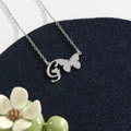 Silver stainless steel necklace with letter G and butterfly pendant on chain - Silver G