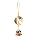 Chakra Tree of Life hanging ornament with natural crystals and colorful tassels - Round Shape Gold Frame / Multi-color Stone