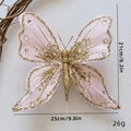 Detailed view of pink artificial butterfly decoration with gold glitter and rhinestones - Light Pink