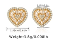 18K gold plated brass heart earrings with cubic zirconia and dimension measurements - Radiant Square Stone Heart Style (KE1157-2) / 18K Gold