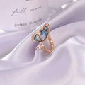 Rose gold butterfly open ring with iridescent wings and shimmering cubic zirconia details - KC Gold Butterfly Iridescent Style (7759)